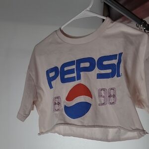 Pepsi Light Pink Cropped Logo Tee with Blue & Red Graphic